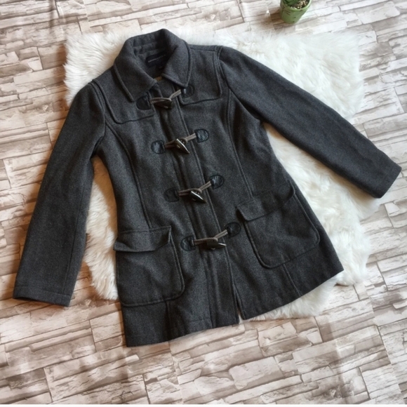 Banana Republic Wool Blend Dark Gray Lined Pea Coat. Toggle Buttons. Size M - Picture 2 of 5